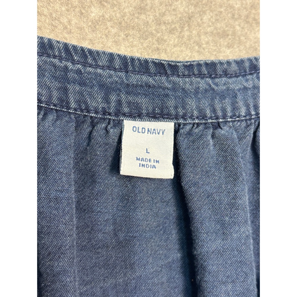 Old Navy Lyocell Peasant Blouse Large Blue Boho Coastal Chambray Top - Picture 3 of 9